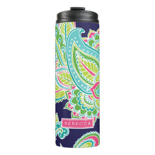 Colorful Bohemian Paisley Monogram Thermal Tumbler