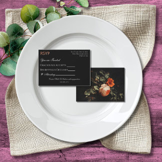 Colorful Boho Chic Black Floral RSVP Card