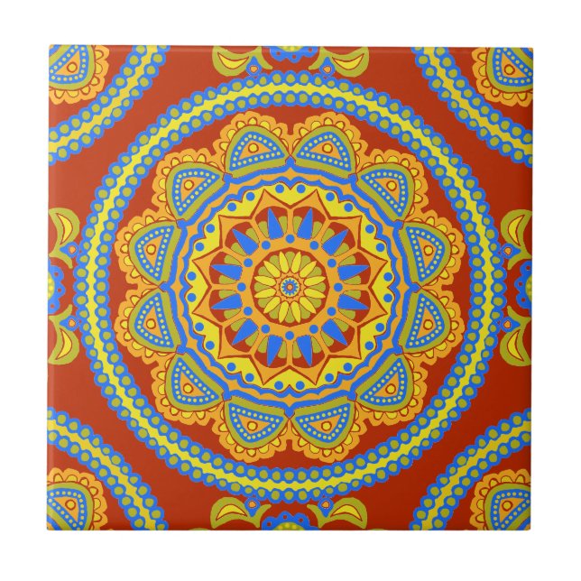 Colorful Boho Moroccan Ceramic Tile (Front)