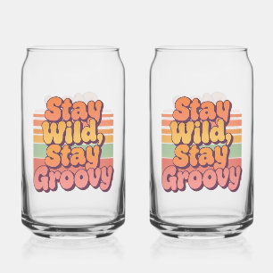 Colorful Boho Retro Stay Wild Stay Groovy Can Glass