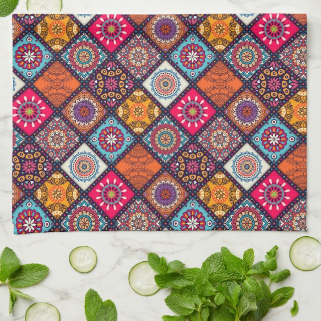 colorful boho style tea towel (Folded)