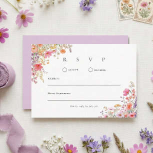 Colorful Boho Summer Wildflower Wedding RSVP Card
