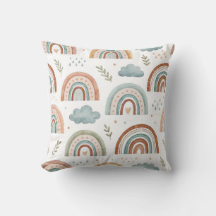 Colorful Boho Watercolor Rainbows Modern Kids Room Cushion