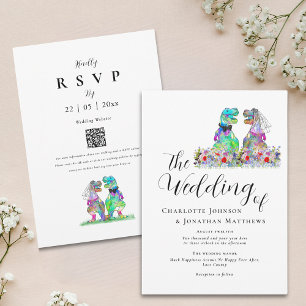 Colorful Boho Wildflower Dinosaur Theme Wedding Invitation
