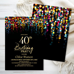 Colorful Bokeh Party Lights 40th Birthday Party Invitation