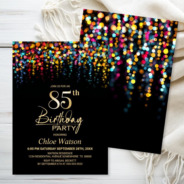 Colorful Bokeh Party Lights 85th Birthday Party Invitation (Creator Uploaded)
