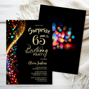 Colorful Bokeh Surprise 65th Birthday Party Invitation