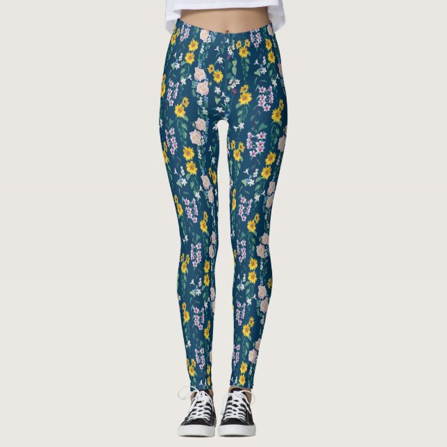 Colorful Bold Floral Gym Yoga Leggings (Front)