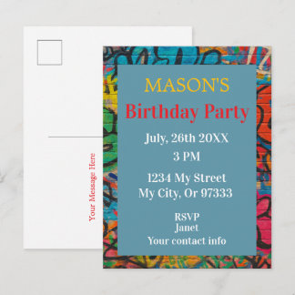 Colorful & Bold Graffiti Street Art Birthday Invitation Postcard