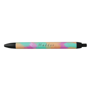 Colorful Bold Modern Artist Pattern + Custom Name Black Ink Pen