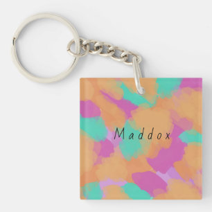 Colorful Bold Modern Artist Pattern + Custom Name Key Ring