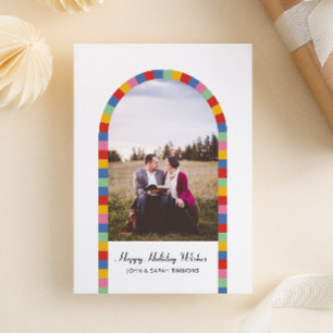 Colorful Border Arch Photo Christmas Holiday  Invitation