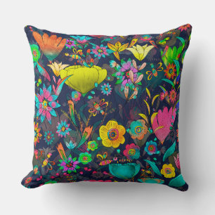 Colorful botanical pattern cushion