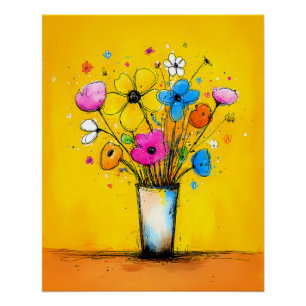 Colorful bouquet in vase - Pop Art Cartoon style Poster