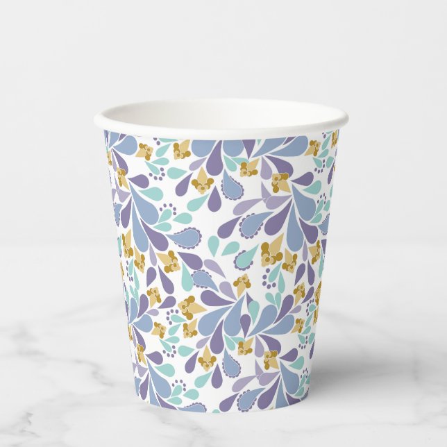Colorful bouquets of retro flowers on white  paper cups (Front)
