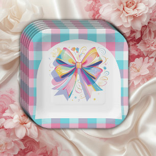 Colorful Bow Baby Shower Paper Plate