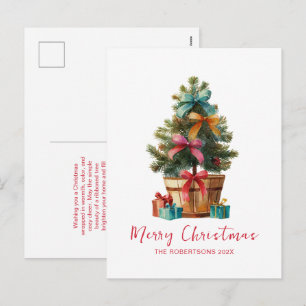 Colorful Bows Rustic Christmas Tree Postcard