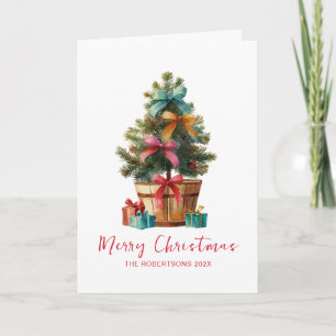 Colorful Bows Rustic Tree Christmas Holiday Card
