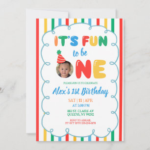 Colorful Boy Fun to be ONE Birthday Invitation