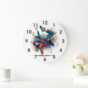 Colorful Breakdance Girl Art Large Clock