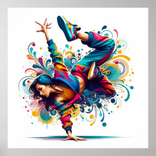 Colorful Breakdance Girl Art Poster