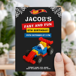 Colorful Brick Racer Birthday Invitation
