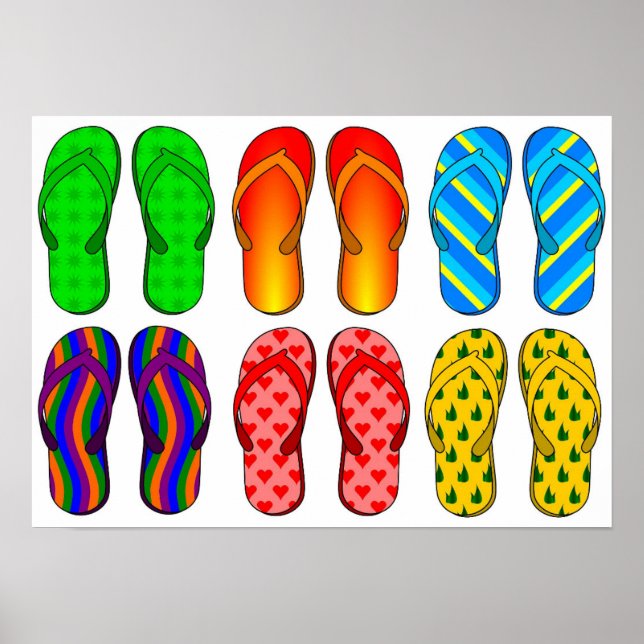 Colorful Bright Beach Flip Flops Poster (Front)