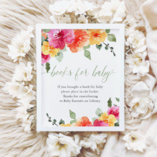 Colorful bright floral baby shower books for baby poster