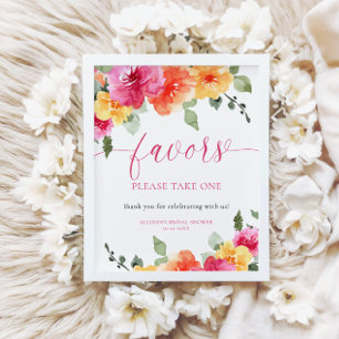Colorful bright floral bridal shower favors sign