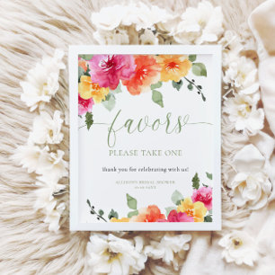 Colorful bright floral bridal shower favors sign