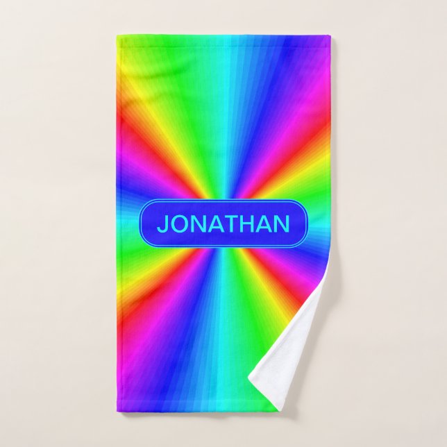 Colorful Bright Rainbow Personalized Hand Towel (Hand Towel)