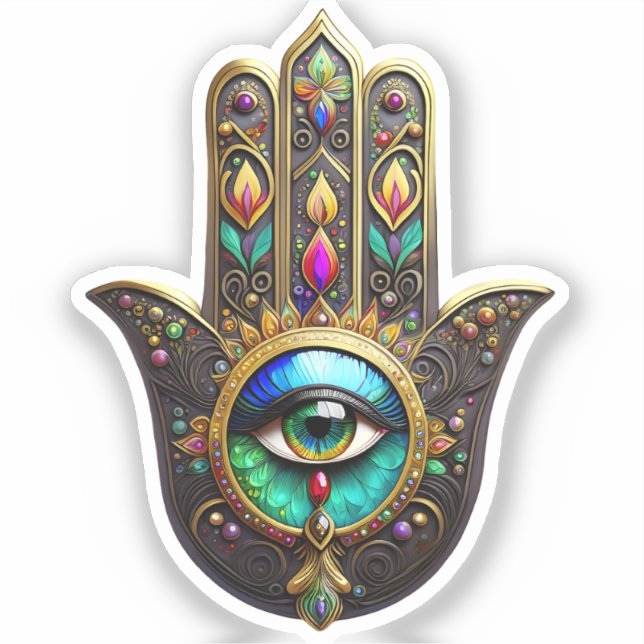 Colorful Brown Gold Hamsa Rainbow Color Third Eye (Front)