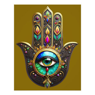 Colorful Brown Gold Hamsa Rainbow Color Third Eye Photo Print