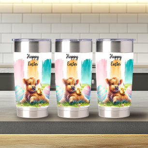 Colorful Brushstroke Easter Highland Cow 20oz Insulated Tumbler
