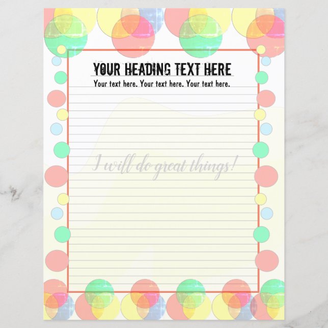 Colorful Bubbles Lined Writing Paper (Front)