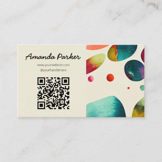 Colorful bubbles QR code business card (Front)