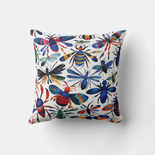 Colorful Bugs Whimsical watercolor Insects Art  Cushion