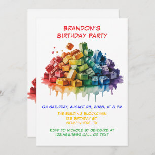 Colorful Building Blocks Boy Birthday Party  Invitation