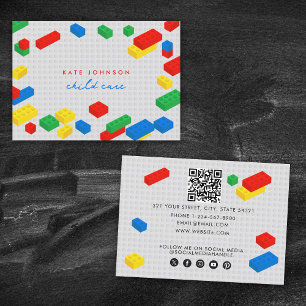 Colorful Building Blocks Child Care QR Code  Business Card