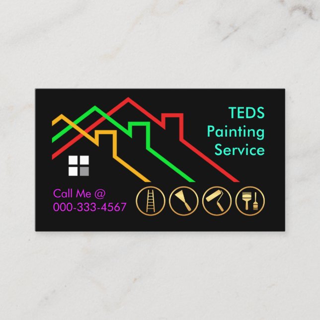 Colorful Building Rooftop Paints Painting Business Card (Front)