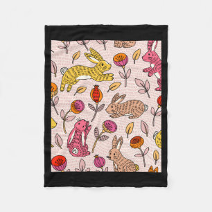 Colorful bunnies cute floral vintage t shirt fleece blanket