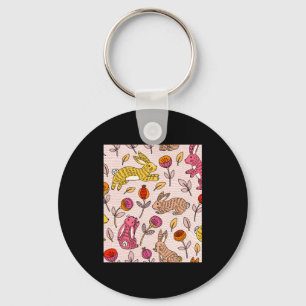 Colorful bunnies cute floral vintage t shirt key ring