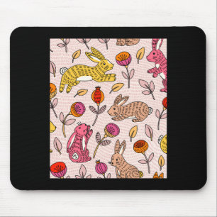 Colorful bunnies cute floral vintage t shirt  mouse pad