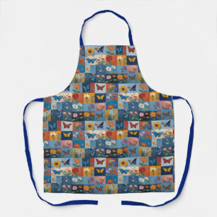 Colorful Butterflies And Wildflowers Patchwork Apron
