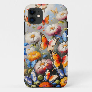 Colorful butterflies in garden iPhone 11 case