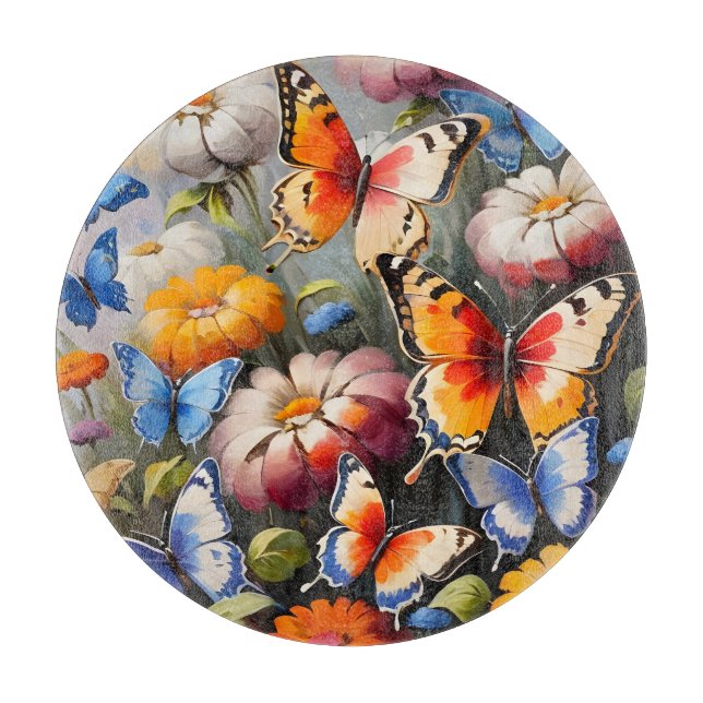 Colorful butterflies in garden cutting board (Front)