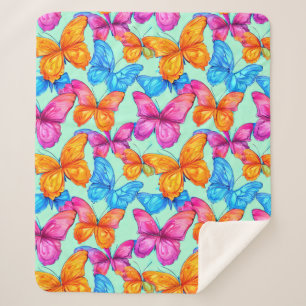 Colorful Butterflies Pattern Sherpa Blanket