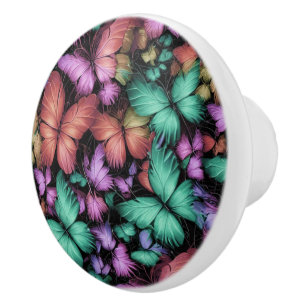 Colorful Butterflies Print Ceramic Knob