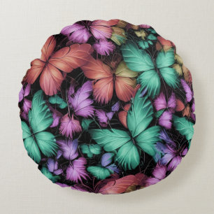 Colorful Butterflies Print Round Cushion