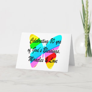 COLORFUL BUTTERFLY 80TH BIRTHDAY CARD